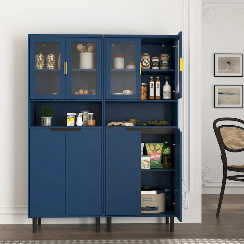 Armoire haute de rangement avec portes vitrées - 2 portes - Vert / Blanc / Bleu