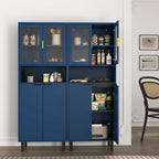 Armoire haute de rangement avec portes vitrées - 2 portes - Vert / Blanc / Bleu