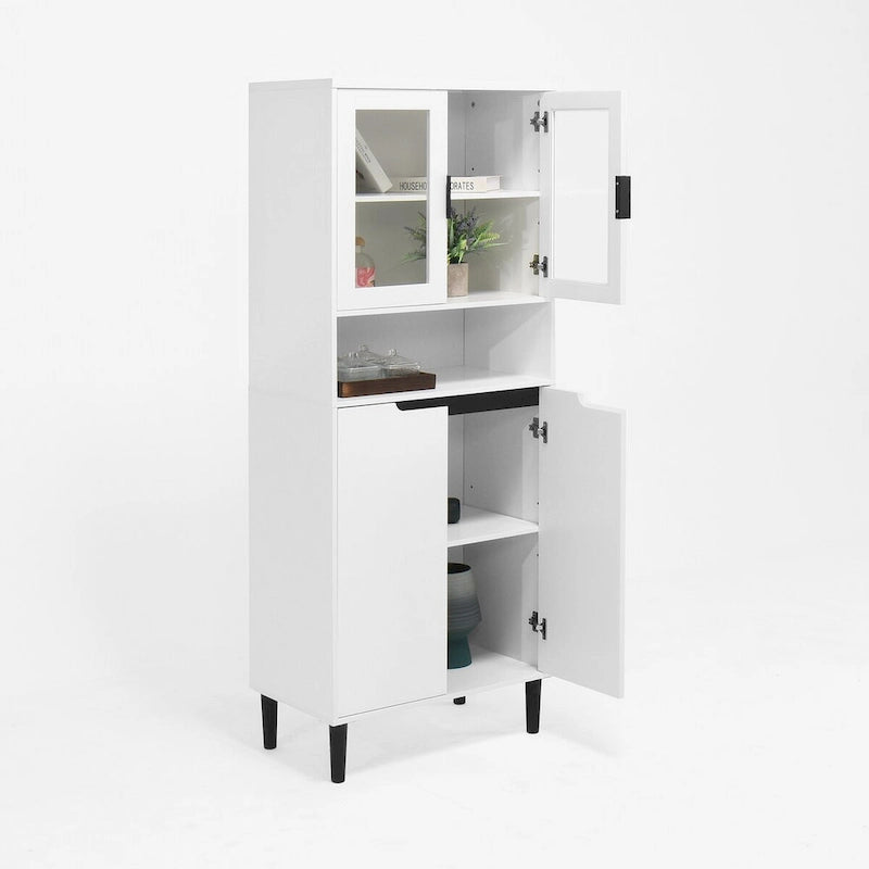Armoire haute de rangement avec portes vitrées - 2 portes - Vert / Blanc / Bleu