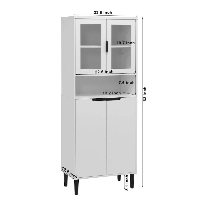 Armoire haute de rangement avec portes vitrées - 2 portes - Vert / Blanc / Bleu