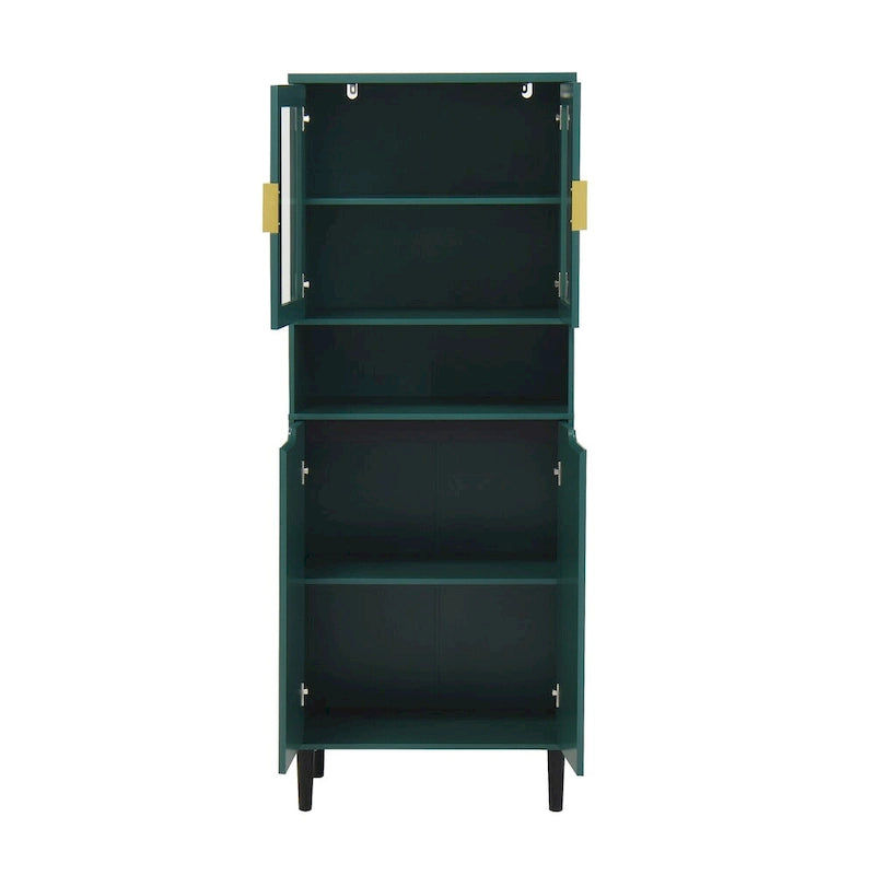 Armoire haute de rangement avec portes vitrées - 2 portes - Vert / Blanc / Bleu