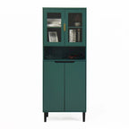 Armoire haute de rangement avec portes vitrées - 2 portes - Vert / Blanc / Bleu