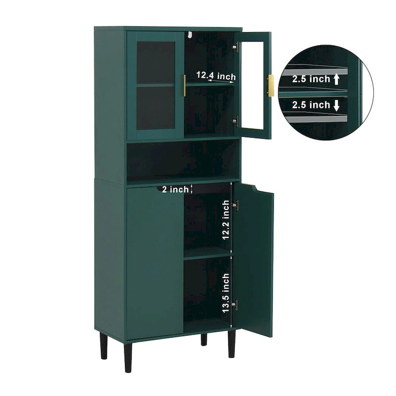 Armoire haute de rangement avec portes vitrées - 2 portes - Vert / Blanc / Bleu