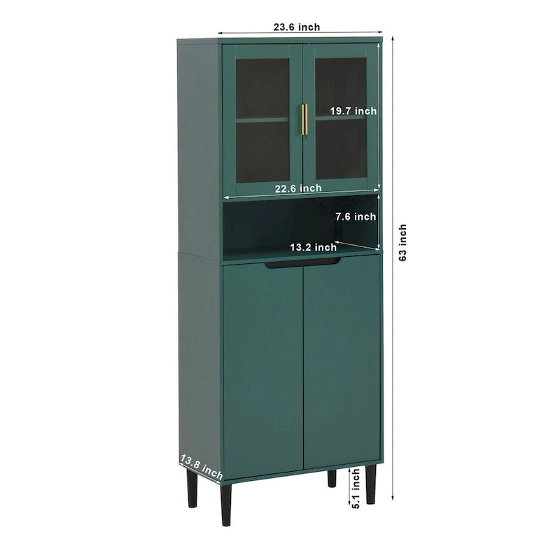 Armoire haute de rangement avec portes vitrées - 2 portes - Vert / Blanc / Bleu