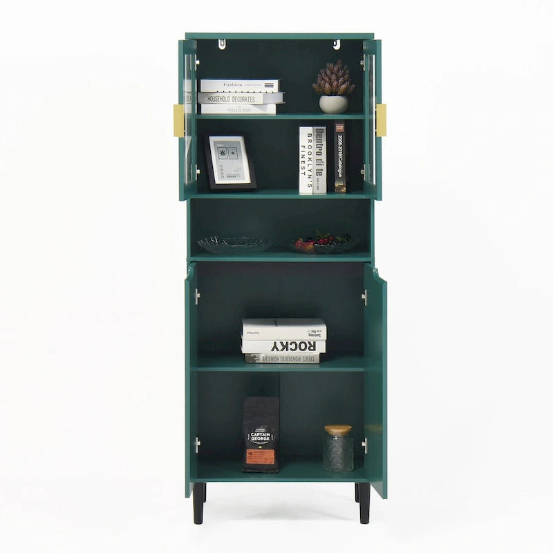 Armoire haute de rangement avec portes vitrées - 2 portes - Vert / Blanc / Bleu