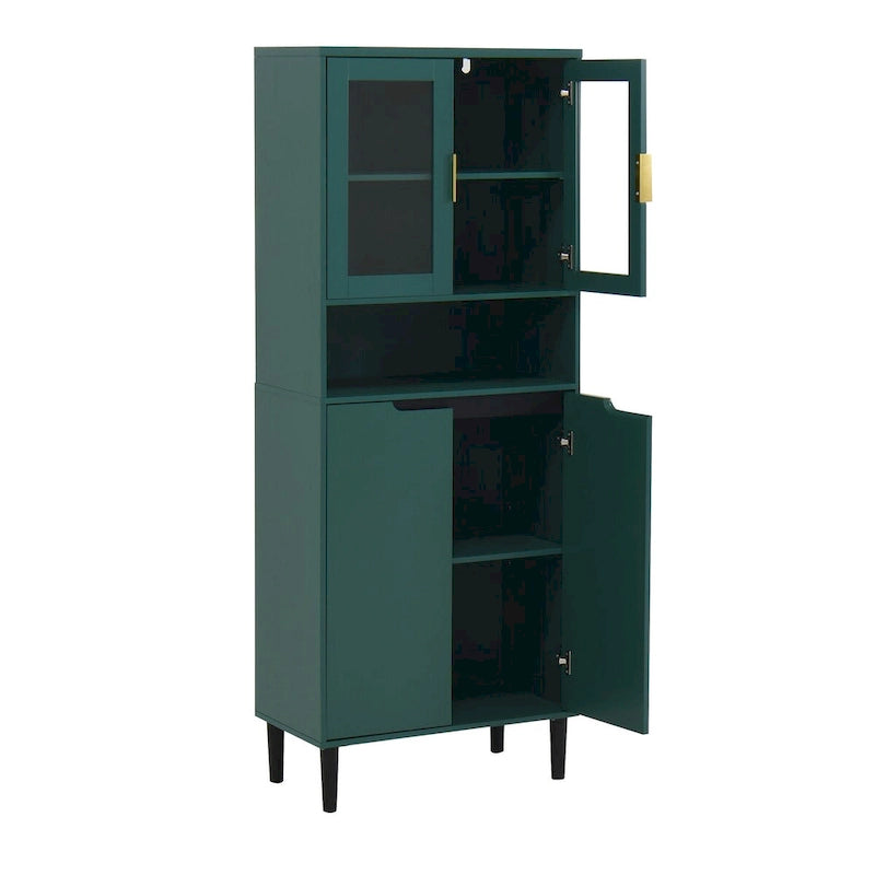Armoire haute de rangement avec portes vitrées - 2 portes - Vert / Blanc / Bleu