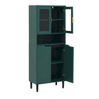Armoire haute de rangement avec portes vitrées - 2 portes - Vert / Blanc / Bleu